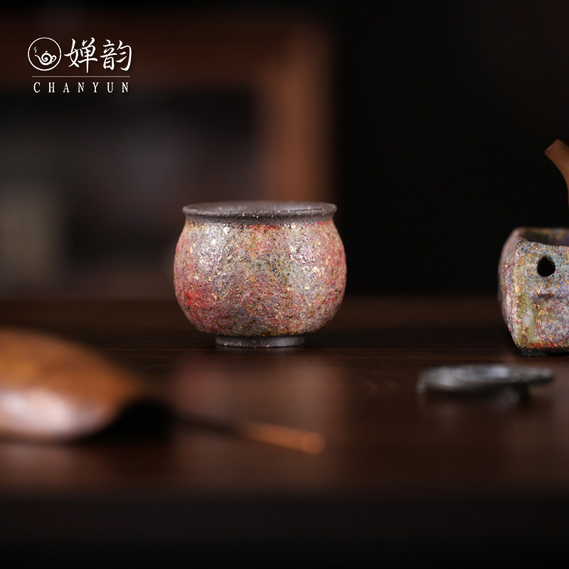高越岩矿茶杯七彩撇口杯钱袋杯