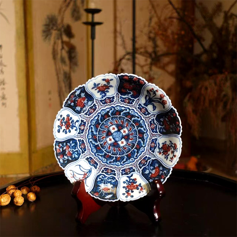 勤义堂茶具青花釉里红贺花神壶承