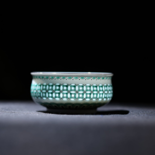 婵韵 玲珑集茶具白菜百财聚福青环杯铜钱杯主人杯品茗杯喝茶杯子