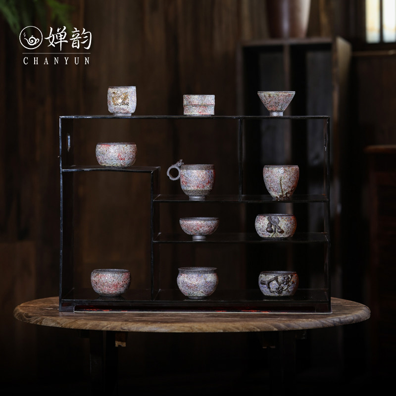 婵韵高越七彩岩矿茶杯多彩竹节杯