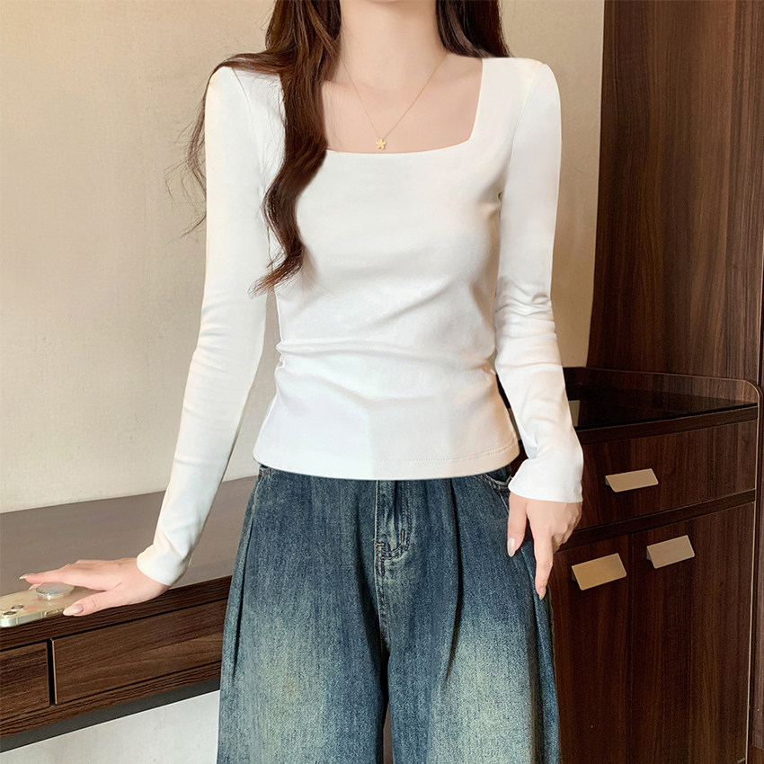 法式白色方领打底衫女2025新款秋冬纯棉低领洋气内搭修身长袖上衣