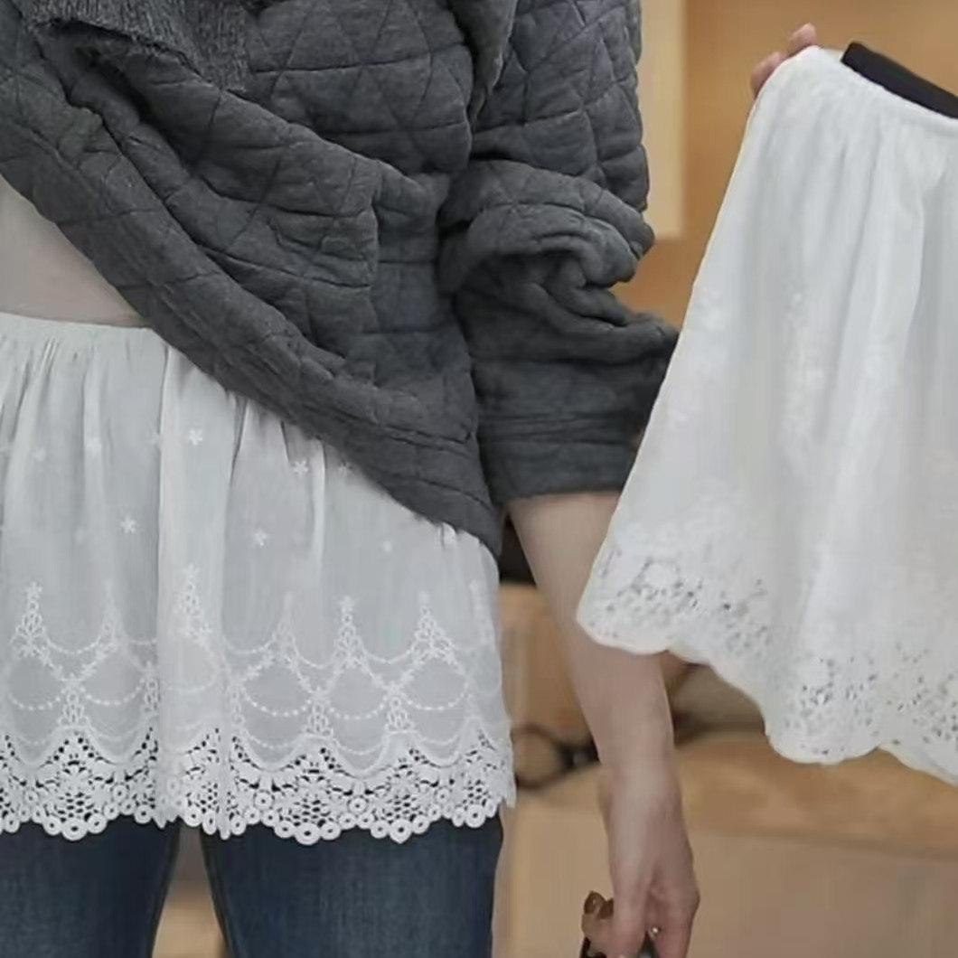 防走光卫衣叠穿短款半身裙女秋冬蕾丝花边打底短裙毛衣裤子小屁帘