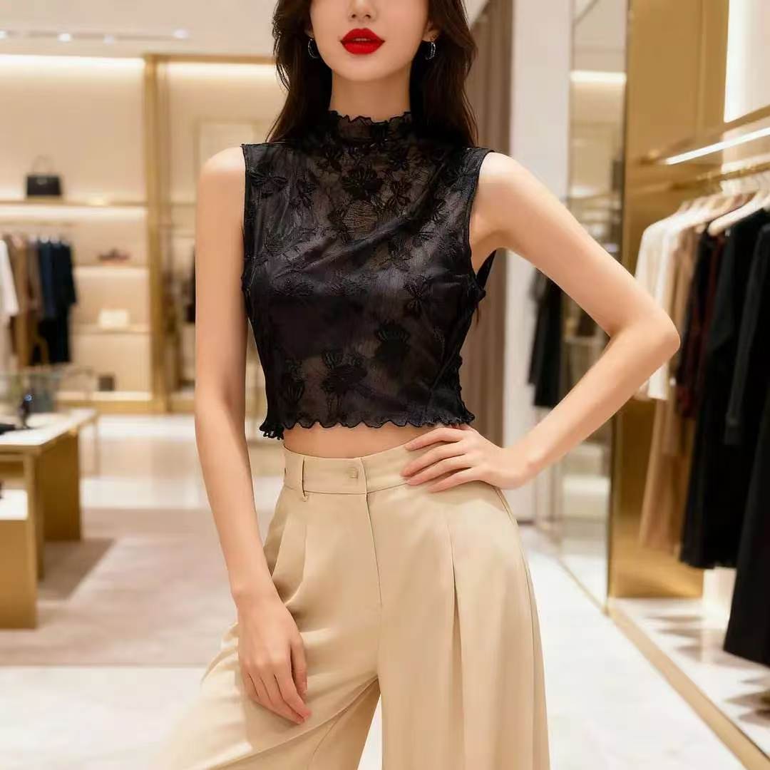 半高领假领子百搭吊带背心女花边领蕾丝叠穿打底衫内搭木耳边无袖