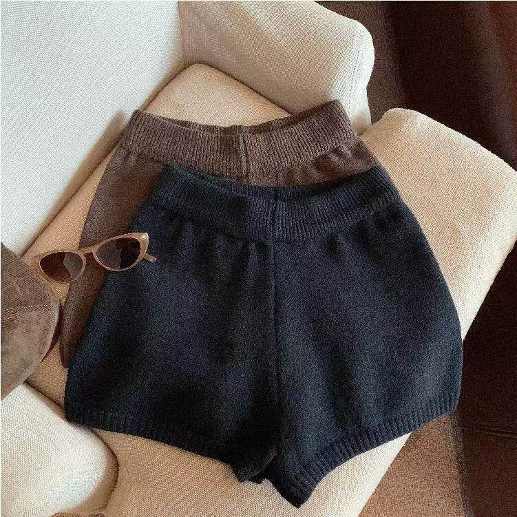 复古针织辣妹打底短裤女秋季显瘦高腰修身百搭小个子休闲裤子