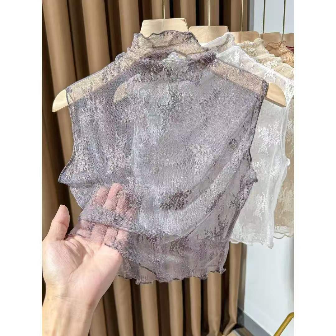 夏季网纱蕾丝薄款背心上衣内木搭女款洋气新款高领衫打底领子