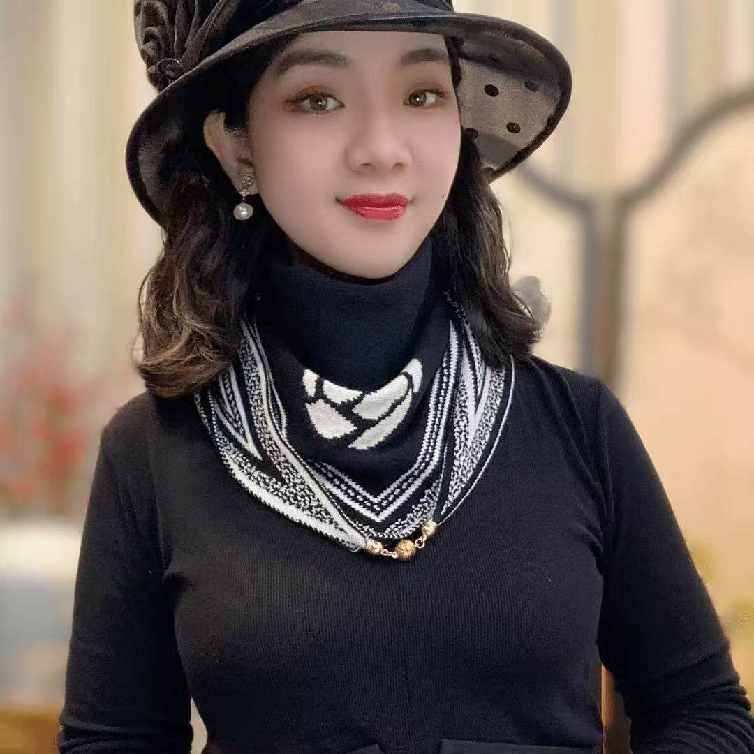 秋冬2025新款针织双面双色磁扣围巾女护颈保暖三角巾懒人拼色围脖