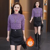 镂空修身 女半高领长袖 秋冬内搭百搭上衣 蕾丝打底衫 千金风时尚