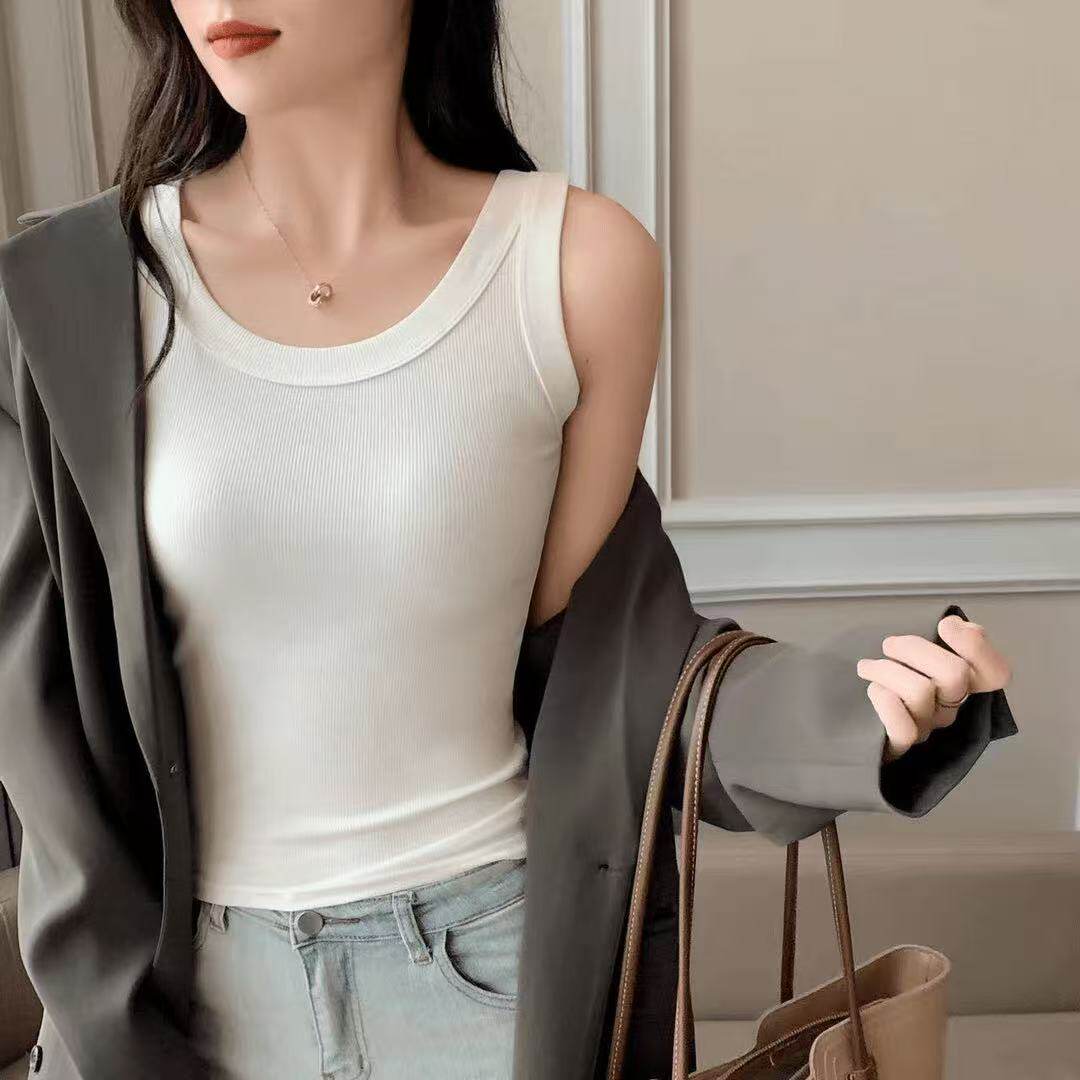 【夏季百搭】吊带背心女防走光螺纹宽边内外穿百搭无袖打底衫上衣