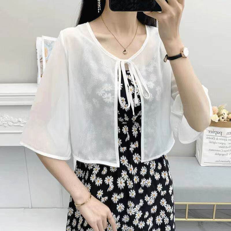 网纱短款小披肩女2026夏季外搭配旗袍裙子的开衫薄外套防晒衣坎肩