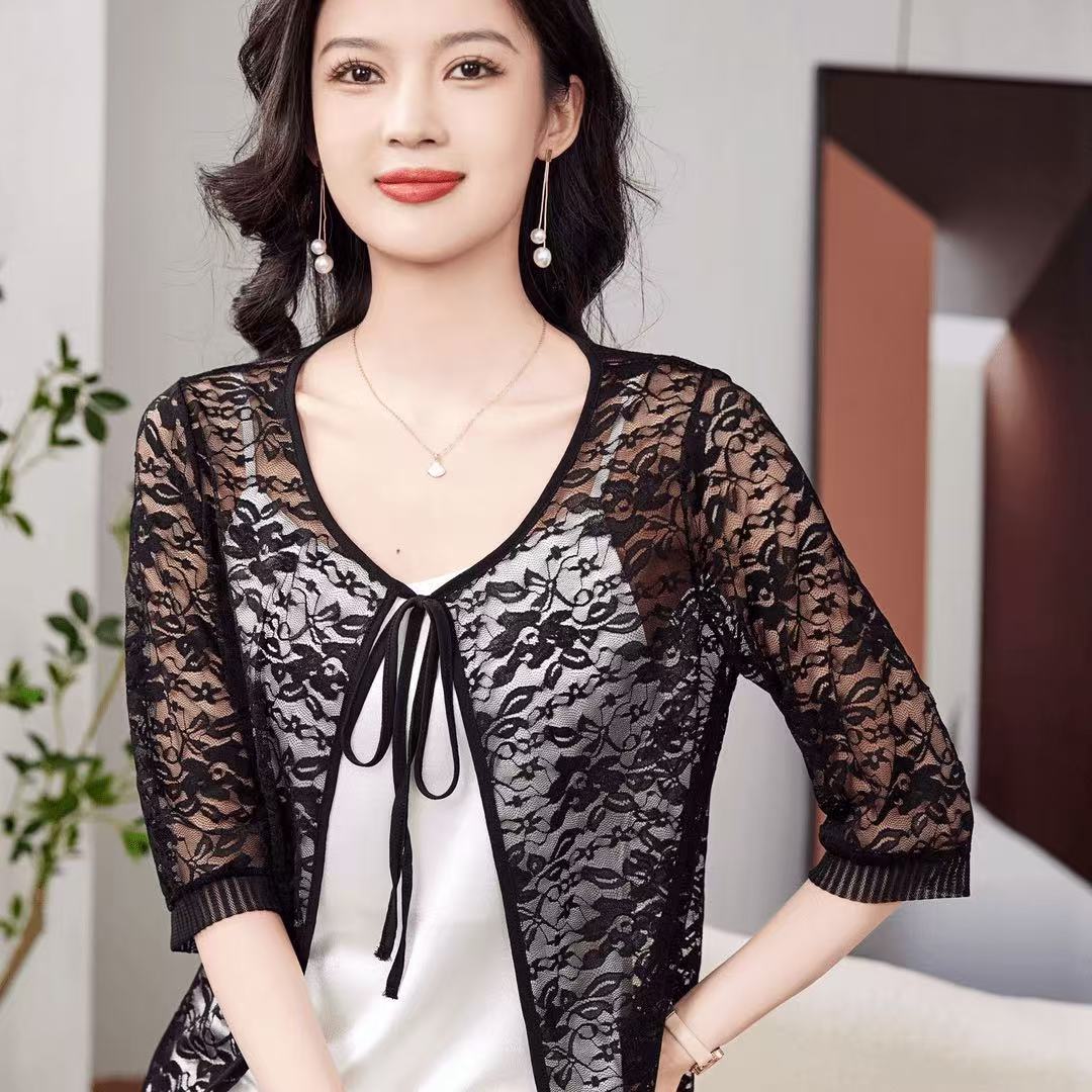 夏季新款气质蕾丝开衫披肩外搭防晒衣女薄款空调衫镂空外套小上衣