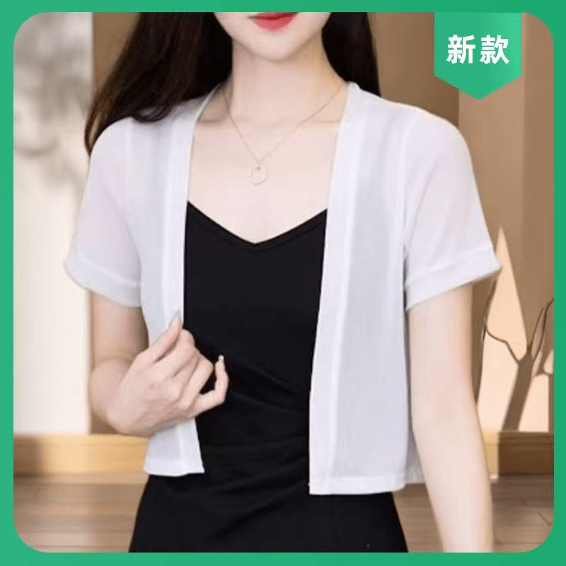 网纱小外搭罩衫外套空调衫开衫夏季白色披肩小坎肩女吊带裙轻薄女