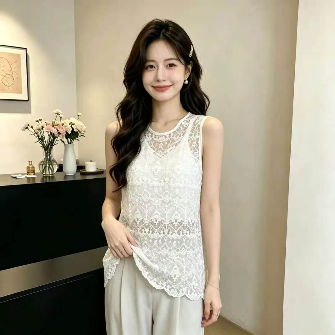 【高级感】蕾丝带点衫女秋冬季叠穿圆领无袖背心外穿内搭都好看