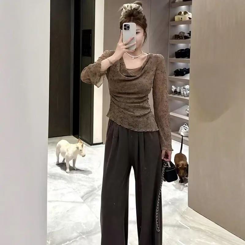 韩式慵懒风巨显瘦不规则网纱大码胖妹妹时尚遮肚修身打底上衣女