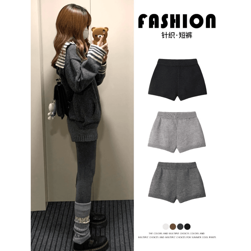 2025秋冬韩版时髦针织短裤女装气质打底裤宽松显高显瘦柔软休闲裤,女装/女士精品,短裤,淘宝优惠券,粉丝福利购,淘宝优惠卷