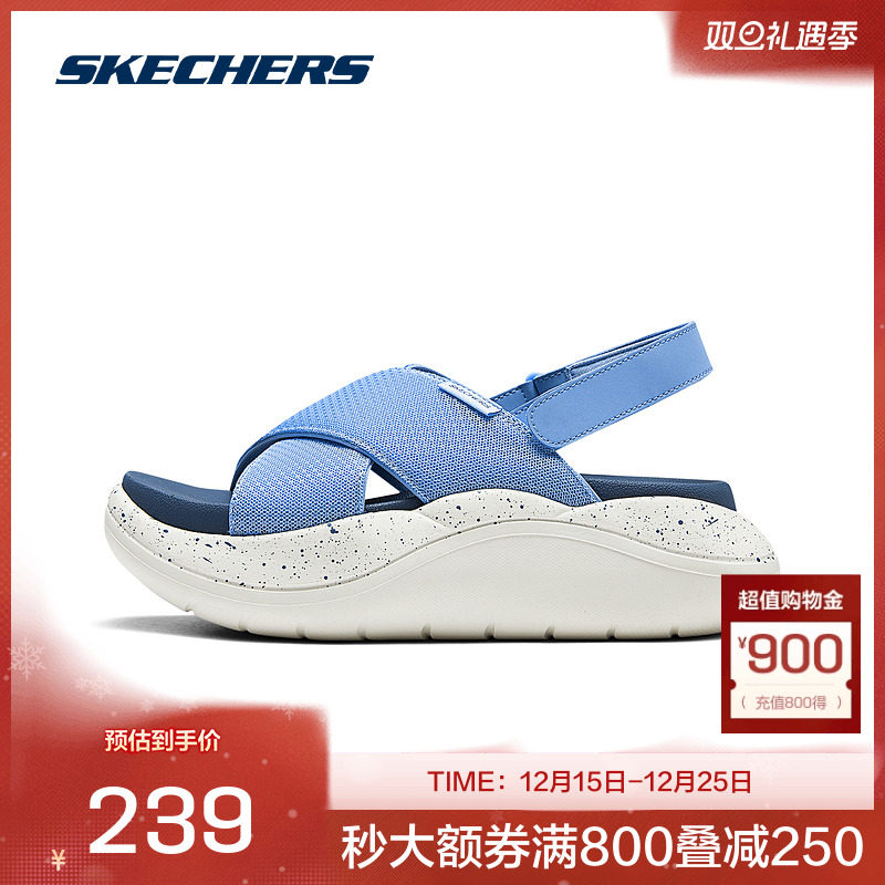 斯凯奇2025夏季女子舒适缓震运动凉鞋轻量休闲厚底增高多巴胺亮色