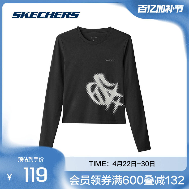 斯凯奇官方outlet女款长袖运动T恤修身圆领柔软舒适