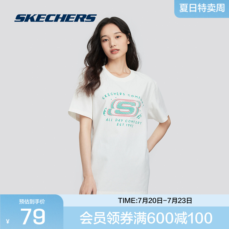 斯凯奇官方outlets2025夏季运动服男女同款圆领短袖T恤舒适透气
