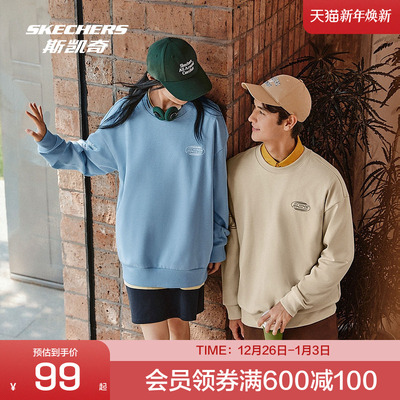 斯凯奇官方outlets新款秋冬男女同款加绒加厚宽松保暖套头卫衣