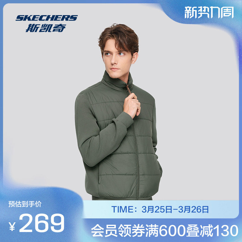 斯凯奇官方outlet冬男士运动休闲棉衣立领夹克保暖外套防寒防风