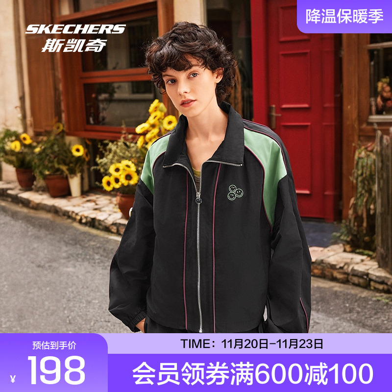 斯凯奇官方outlets女子运动茄克外套秋冬梭织回弹轻盈质感舒适