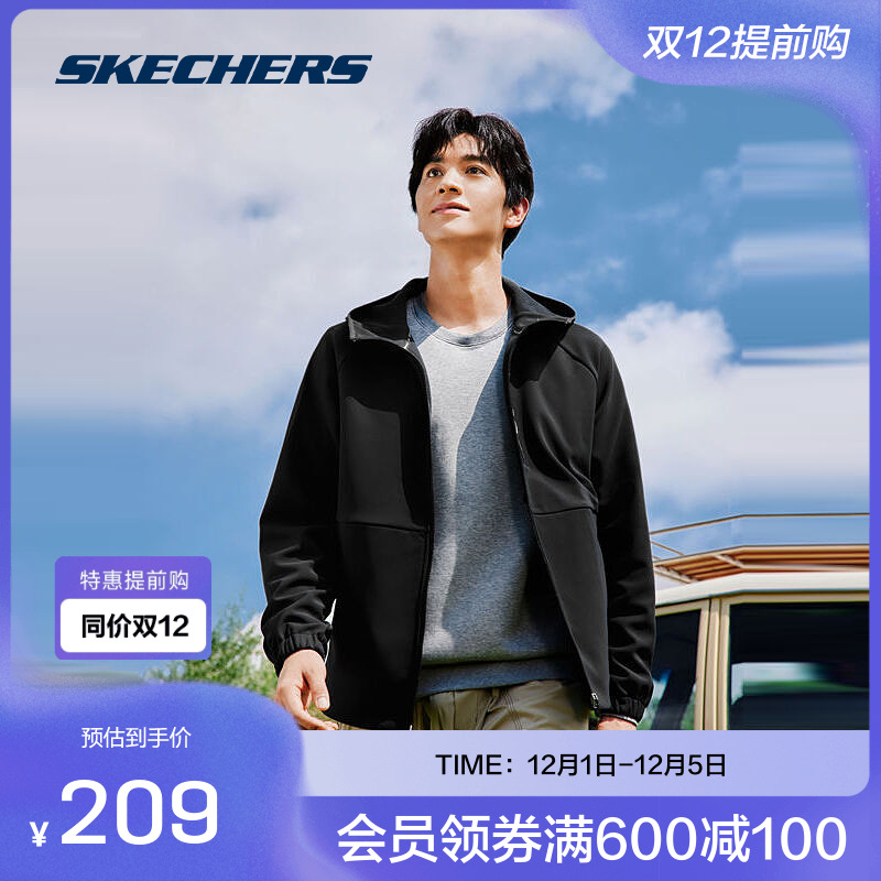 斯凯奇官方outlets2025男士连帽外套运动休闲保暖加绒科技舒适