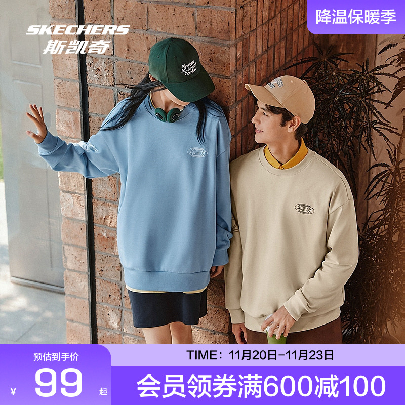 Skechers斯凯奇2025新款秋冬男女同款加绒加厚宽松保暖套头卫衣