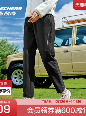 斯凯奇官方outlets女士梭织微抓绒长裤防泼水耐磨弹力腰休闲裤