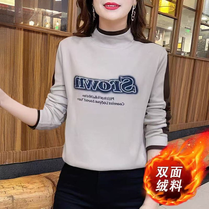 300克澳绒洋气双面加绒保暖大码卫衣女士显瘦洋气无帽套头日常潮