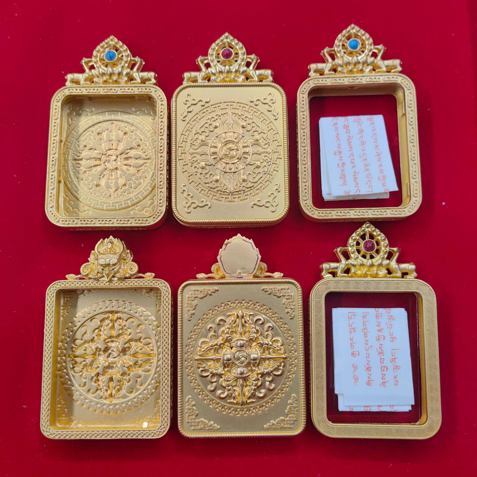 金色双面唐卡吊坠外壳适合4*5画芯大鹏鸟单面唐卡空托挂件带绳子图片