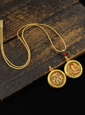 唐卡吊坠挂件手工DIY五爷五台山八大守护神本命佛圆形项链装饰品