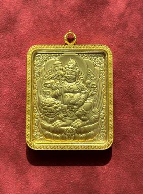 高档西藏藏族黄财神浮雕嘎乌盒唐卡画盒外壳空盒鎏金精美盒子挂件