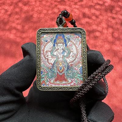 【千手】西藏藏族方形唐卡吊坠非手绘胜似手绘带绳子招财男女同款