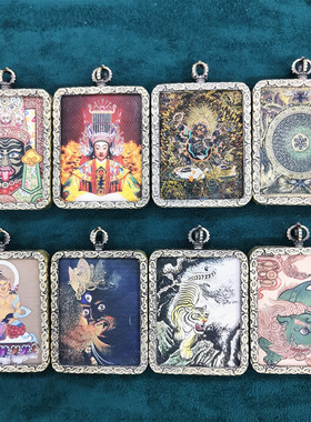 西藏黑金唐卡大黑天网红同款坛城随身小唐卡吊坠男女挂饰吊坠带绳