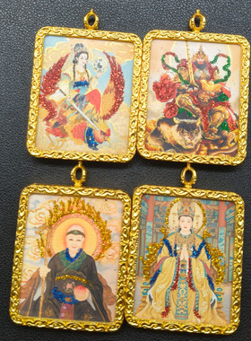 新款道家唐卡吊坠项链挂件彩金高档精美画芯送绳子高档赵公明九天