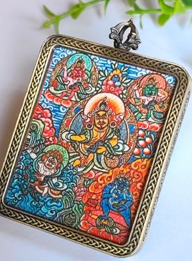 新款铜色五路财神唐卡吊坠西藏民族风男女同款装饰品挂件潮非手绘
