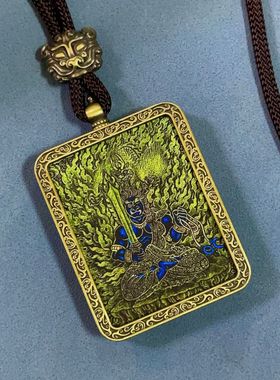 新款西藏藏族十二生肖唐卡不动尊不动明王吊坠项链挂件做旧铜色潮