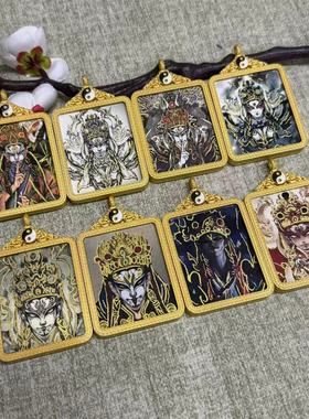 半手绘描金白鹤童子唐卡吊坠太极八卦唐卡壳手绘描金佛牌吊坠送绳