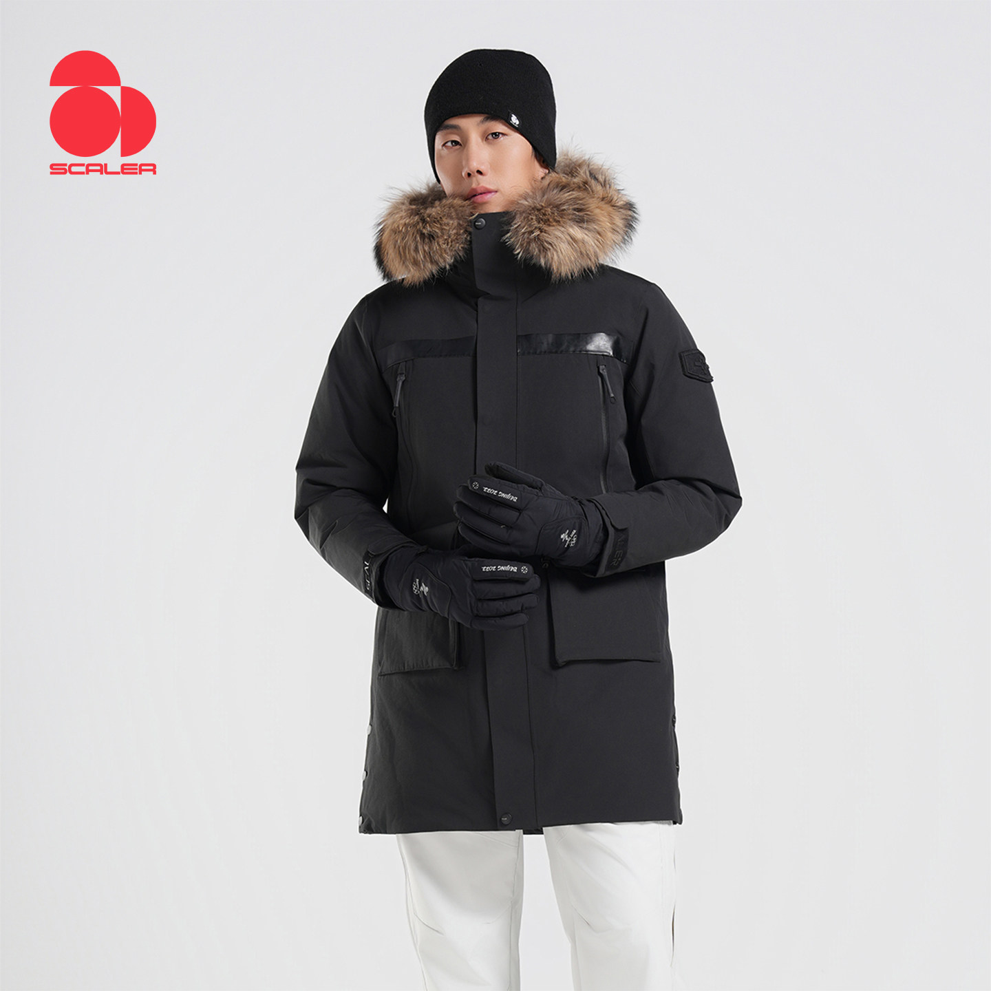 SCALER思凯乐户外鹅绒羽绒服男女中长款冬抗寒连帽毛领机能风外