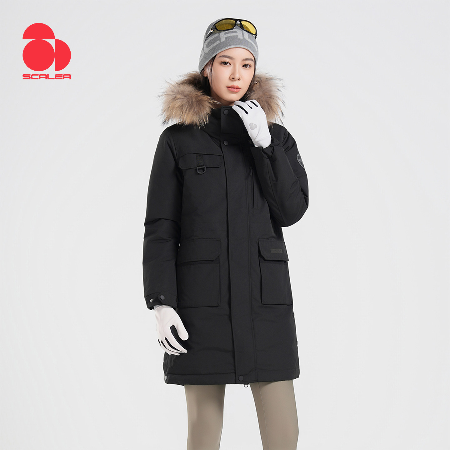 SCALER思凯乐户外鹅绒羽绒服男女冬季滑雪保暖加厚连帽防寒登山服