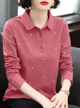 亏本特价清仓处理长袖女秋衣2023秋新款妈妈装宽松大码遮肚翻领PO