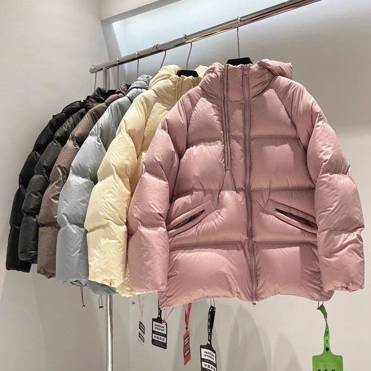 韩版连帽白鸭绒加厚宽松保暖双拉链羽绒服女2025冬新款时尚外套