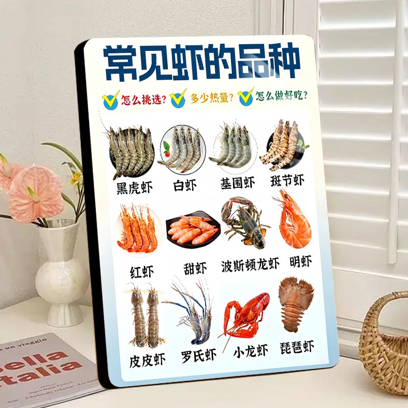 常见虾的品种图鉴相框厨房海鲜食材科普虾类识别高清桌面摆台相框