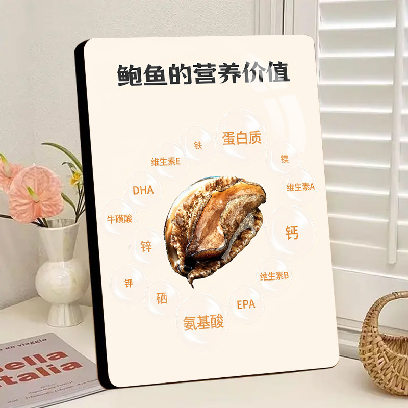 鲍鱼的营养价值海鲜门店广告海报展示板相框海产干货铺装饰画摆件