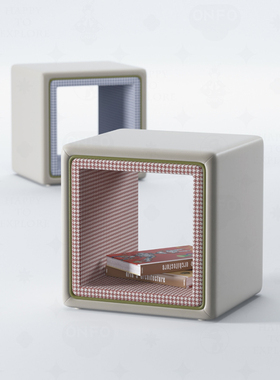 onfo方糖儿童床头柜环保家具实木软包床头小边几置物架书架储物柜