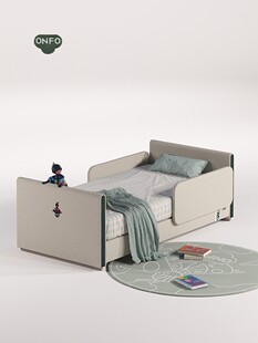 ONFO儿童拼接床男孩单人床女孩带护栏软包实木床多功能加宽床边床