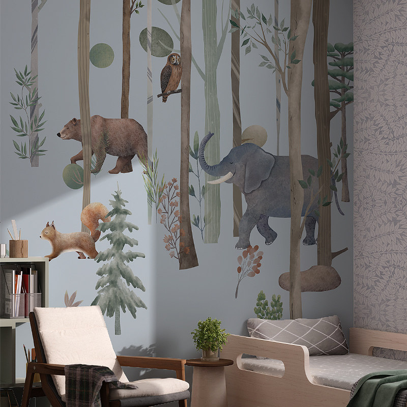 ONFO儿童房卡通无缝壁画定制卧室无纺布墙纸整幅原创手绘墙布壁布,家装主材,定制壁画,淘宝优惠券,粉丝福利购,淘宝优惠卷