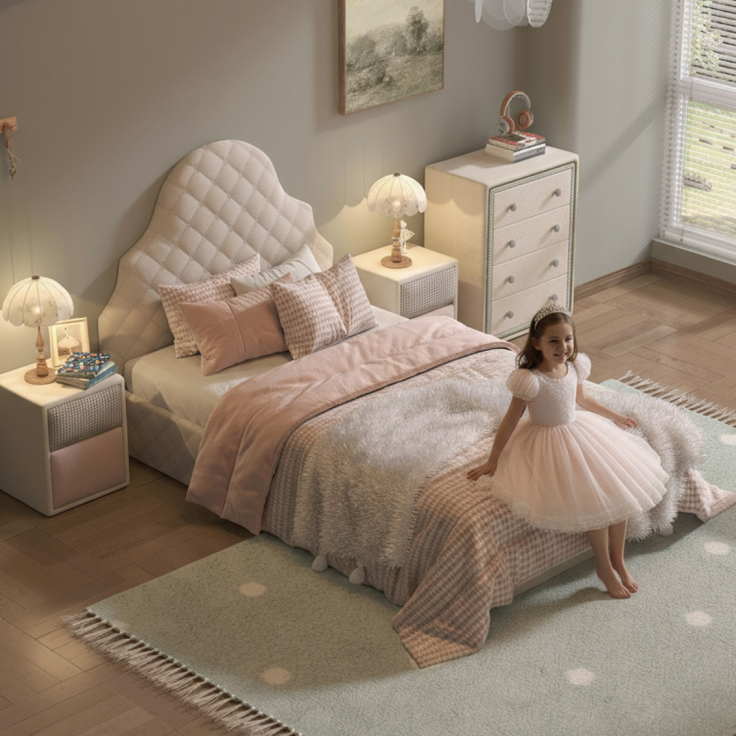 onfo米拉儿童床女孩公主床卧室法式复古双人床实木布艺床储物床,住宅家具,儿童床/儿童抽拉床,淘宝优惠券,粉丝福利购,淘宝优惠卷