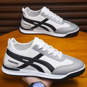 男鞋2026新款春秋百搭皮面运动鞋男防水防滑跑步男士休闲老爹潮鞋