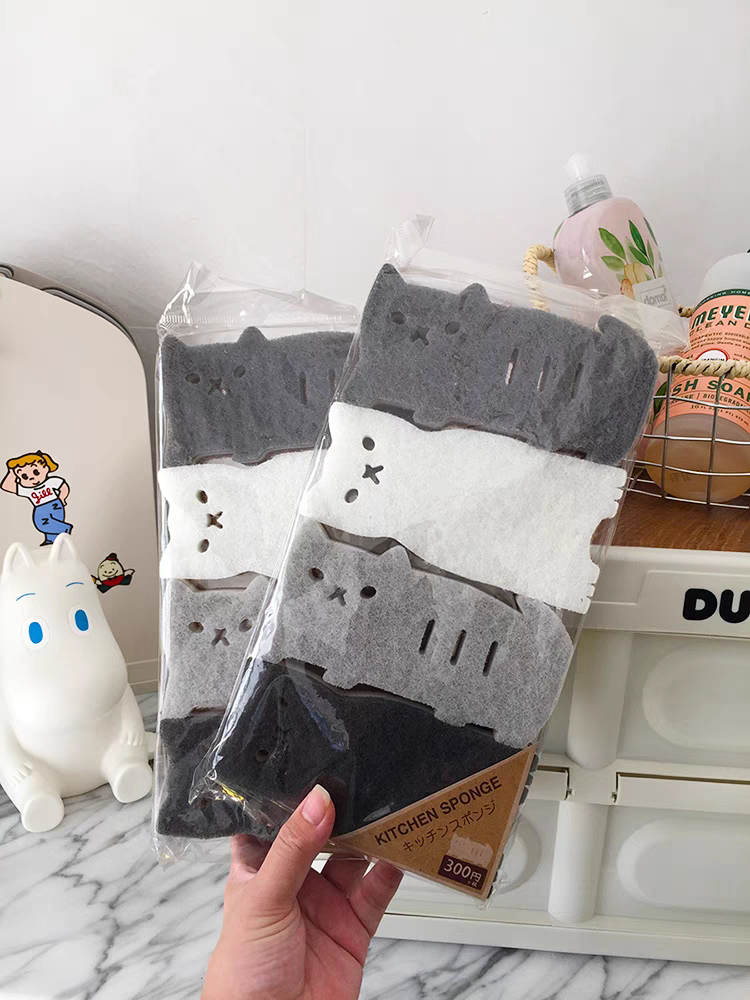 一套4个装/加厚海绵擦百洁布厨房清洁工具刷双面可用洗碗刷锅抹布