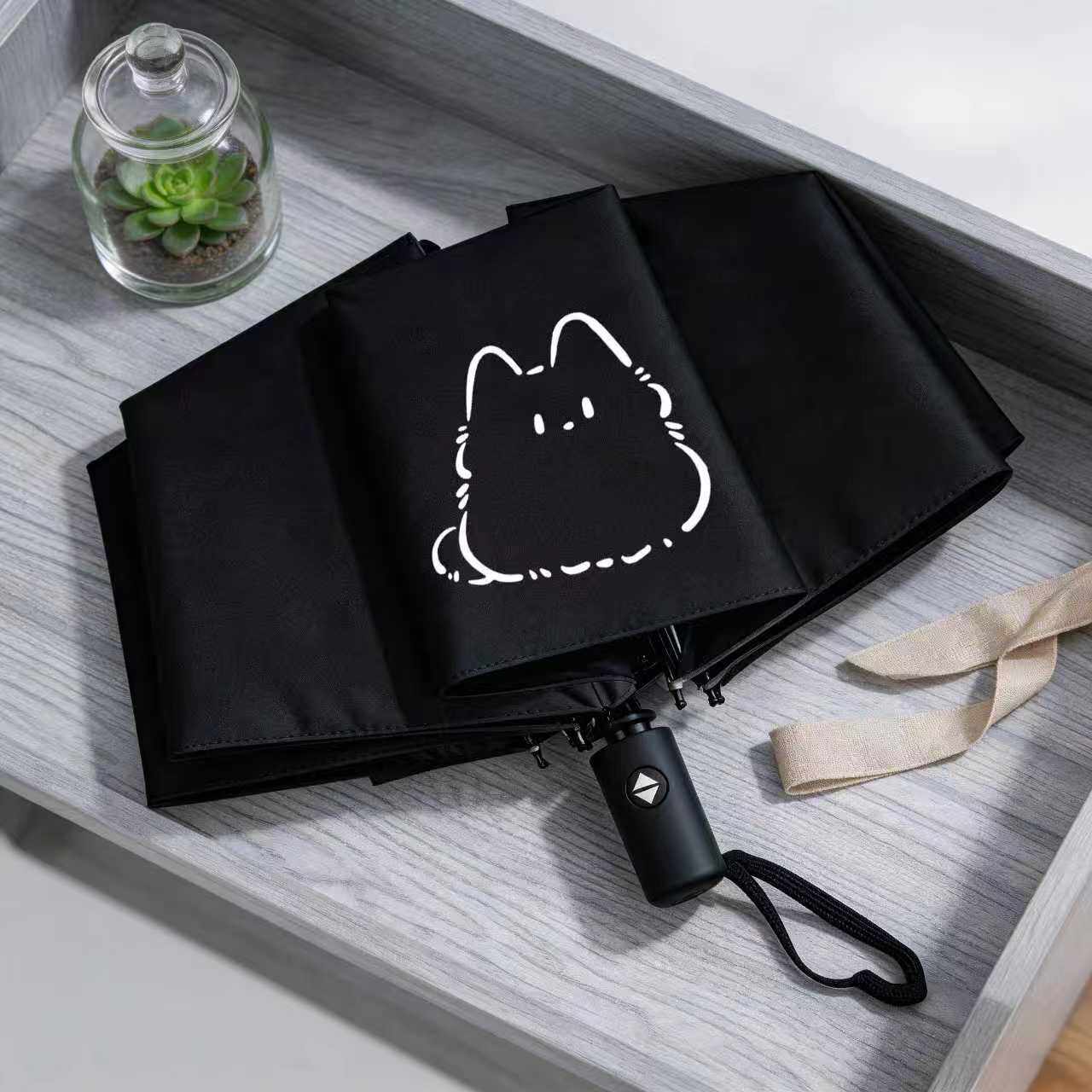 黑米色小猫ins风新品晴雨两用折叠遮阳森系防晒伞紫外线黑胶学生